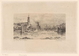 View of the Kehrwiederspitze and a Church in Hamburg by Unknown
