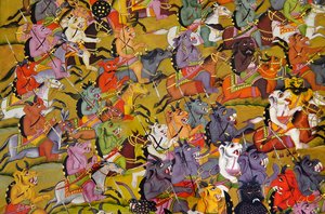 Marwar Painting: (Detail) The Demons Prepare for Battle Against the Goddess Durga, Mehrangarh Fort Palace Museum, Jodhpur, Rajasthan, India by Unknown