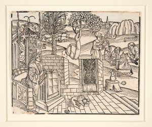 The Shepherds Chromis and Mnasyle Tying Up the Sleeping Silenus. 1502. From an Illustrated Publication of Virgil