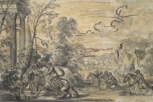 Woman on Horseback Fording a Stream