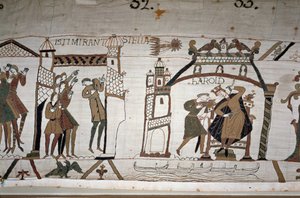 The appearance of the comet; A messenger warns King Harold II (1022 - 1066) - Bayeux tapestry, known as Embroidery of Queen Mathilde by Unknown artist