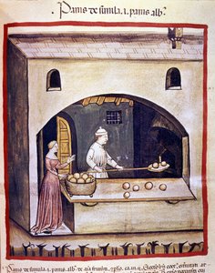 A baker prepares white bread and semolina bread. Illumination from the milking of medicine and dietetics 