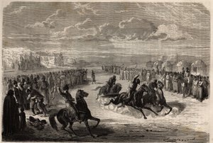 A contest of wrestling with bare hands and a horse race among the Turcomans, organized during the big public celebrations, the distance of the race is one kilometer, between three or four competitors, the winner receives a piece of cotton cloth by Unknown artist