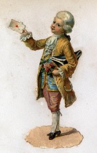A messenger carrying a sealed letter. Chromolithography around 1890