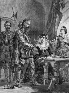 Abdication of Mary I Stuart (1542-1587), Queen of Scotland and France (1559-1560). Engraving from 1861.