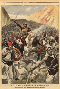 Abyssinian ras Ras Makonnen (Mekonnen Welde Mikael) (Abba Qagnew) (1852-1906), warlord and right arm of Emperor Menelik II (1844-1913), with his troops, winner of Amba Alaghi, of the Italian army commanded by Major Toselli by Unknown artist