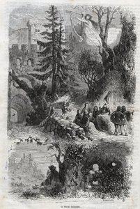 Aeolian Harp - Wind Harp - Musical Instrument Played by the Wind - Engraving from 1860 by Unknown artist