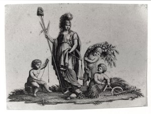 Allegory of the Cisalpine Republic created by Napoleon Bonaparte on 27/06/1797 on the French model in Italy, which became the Italian Republic in 1802. The symbols of the French Republic are represented. Engraving Museo del Risorgimento, Milan. by Unknown artist