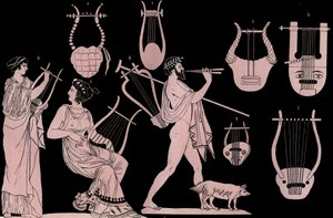 Ancient Greek Musical Instruments: Lyre and Cithara - engraving from 