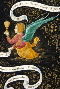 Angel wearing a chalice. Miniature of Belbello da Pavia