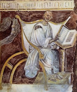 Anonymous (around the 6th century). The oldest portrait of Saint Augustine (354 - 430). Rome. Palazzo Lateranense, Scala Santa (St. Staircase). Facsimile.