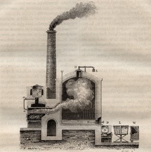 Apparatus for the distillation of crude sulphur - engraving in 