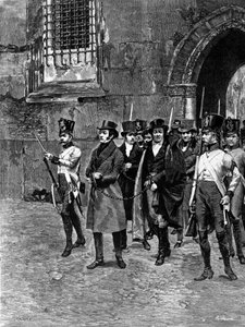 Arrest of Carbonari from Veneto Lombardy. Illustration of Matania. Engraving of the 19th Century by Unknown artist