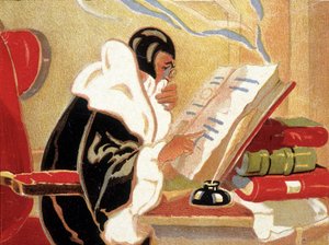 Astrologist: Nostradamus studying a book