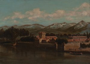 Banks of the Isère in Grenoble, mountain view by Unknown artist