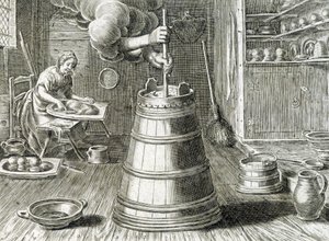 Churn for butter and cheese making - engraving by Unknown artist