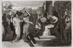 Bible of Royaumont, Old Testament: Piety of Jehoshaphat. Jehoshaphat, the most pious king of Judah, makes all the princes around him tremble, and testifies in various ways his piety toward God, which made him victorious over his enemies. Illustration from 