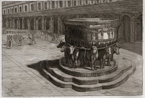 Bible of Royaumont, Old Testament: Sea of bronze. Cast iron usually calls the Sea of bronze to wash the feet and hands of the priests when they enter the temple. Illustration from 1811 by Unknown artist