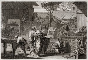 Bible of Royaumont, Old Testament: The Tabernacle. Moses sets up the Tabernacle according to the order he had received from God. Illustration from 1811. by Unknown artist