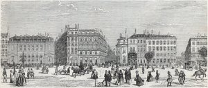 Boulevard des Italians with the café de Paris, the rue Taitbout, the house doree, the rue Lafitte, the cafe Riche and rue Lepelletier - Engraving in Tableau-de-Paris by Edmond Texier 1852 by Unknown artist