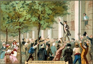 Camille Desmoulins at the Palais Royal (12/07/1789). Chromolithography 19th century - French Revolution/Camille Desmoulins calls for a storm on the Bastille, Paris by Unknown artist