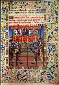 Ceremonies and ordinances as a pledge of battle: duel in closed field between two knights Miniature from a manuscript by Jean de Rolin (15th century) 1460 Paris, B.N. by Unknown artist
