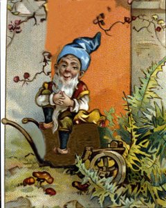 Character of the dwarf or farfadet sitting. 19th century chromolithography