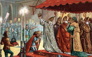 Charlemagne (742-814) crowned by Pope Leo III at St Peter