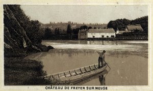 Chateau de Freyer sur Meuse, Belgium. Chromolithography of the late 19th century
