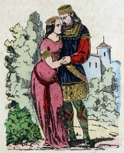 Childeric I, king of the Salians Francs (436-481) met Basin of Thuringia (wife of the king of Thuringia) during his exile. Clovis was born from their marriage by Unknown artist