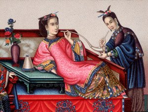 Chinese aristocrat sitting smoking opium - 19th century