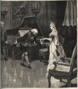 Christoph Willibald Gluck before the queen Marie-Antoinette at Trianon - Christoph Willibald Gluck (1714-1787), German composer playing in front of Queen Marie Antoinette at Trianon - engraving in Popular Music illustrated weekly newspaper - 1882