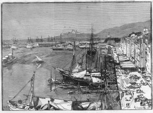 Commercial ship and arsenal in the port of Toulon (Var), France by Unknown artist