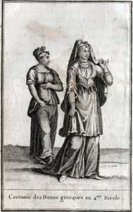 Costume of the Greek ladies in the 4th century. Engraving in 