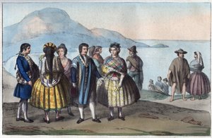 Costumes of the People of Concepcion, Chile - engraving from 