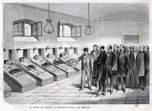 Crime of Pantin in October 1869. Confrontation at the morgue. engraving of 1869 by Unknown artist