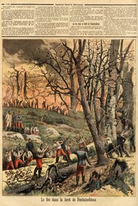 Criminal fire in the forest of Fontainebleau. Engraving in 