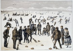 Curling on a Frozen Lake near Halifax, Nova Scotia - in “Sketches of Canadian Sports and Pastimes” by Lieut. Henry Buckton Laurence by Unknown artist