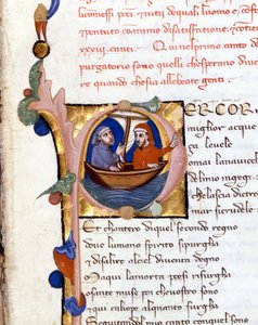 Dante Alighieri: Divine Comedy incipit of Purgatory. Dante and Virgil. 14th century manuscript. Milano Biblioteca Trivulziana