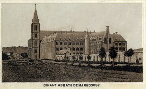 Dinant, Abbey of Maredsous, Wallonia, Belgium. Chromolithography of the late 19th century