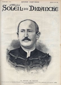 Dreyfus case: portrait of Alfred Dreyfus after his degradation during the Rennes trial. Engraving in Le sun-du-dimanche, August 13 by Unknown artist