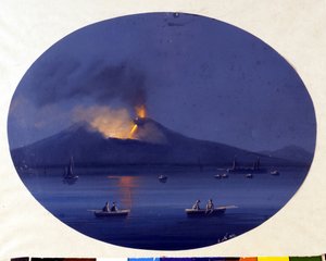 Nocturnal eruption of Etna seen from the sea off Catania. Anonymous painting from the 19th century