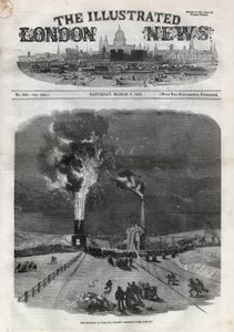Explosion at the Lund Hill coal mine in Barnsley, England. Engraving in 