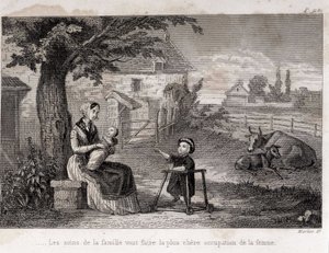 Family care will make the most expensive occupation of the woman Mother of Family in the countryside - engraving by Unknown artist
