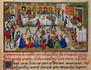 Feast Meal Scene, Served for King Alexander and His Courtiers in the Last Days of His Life. Miniature from 