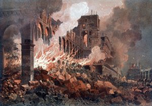 Fire of the Ministry of Finance (at the time at the Tuileries) on 24 May 1871 - lithography, late 19th century