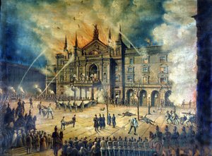Fire of the Vienna Opera Wiener Ringtheater in 1881. 19th century drawing. by Unknown artist