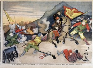 First Sino-Japanese War: Taking a Chinese Flag by a Japanese Officer - in 