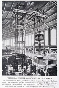 First elevator built by Léon Edoux at the 1867 universal exhibition by Unknown artist