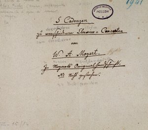 First page of a manuscript of 5 cadences for piano by Mozart by Unknown artist